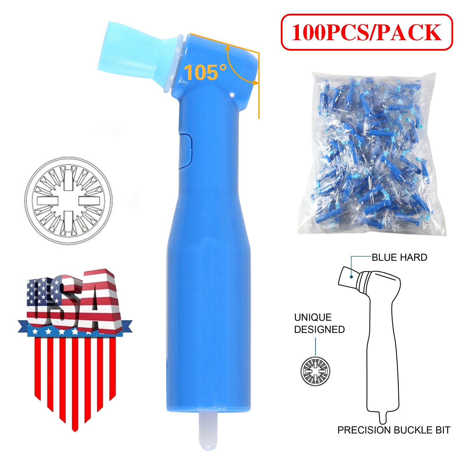 Dental Disposable Prophy Angles Regular Latex Free Contra Angle 105° Firm 100pcs