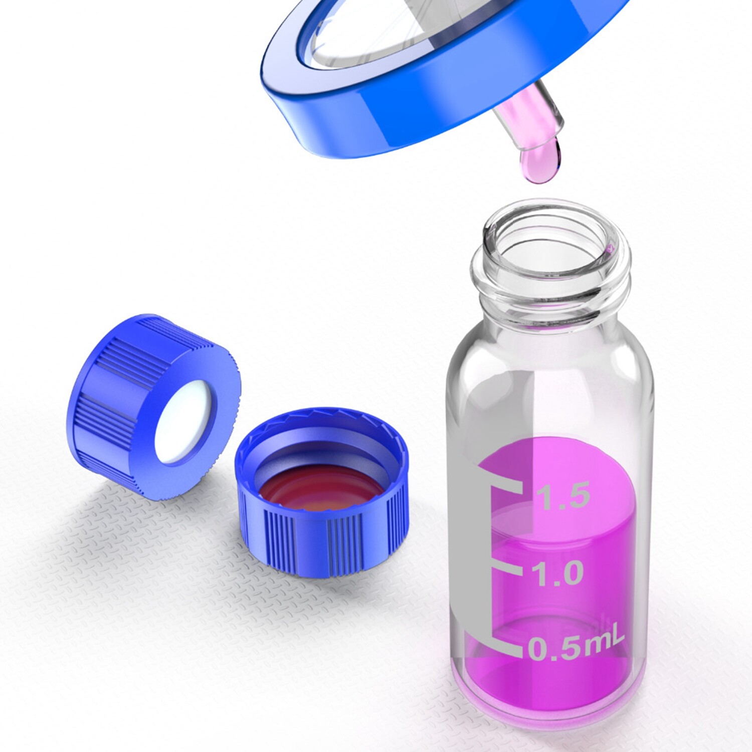 2000PS 2ml Sample Vials Caps 100pcs/pack 9mm Clear Glass Bottle 9-425 Screw PTFE