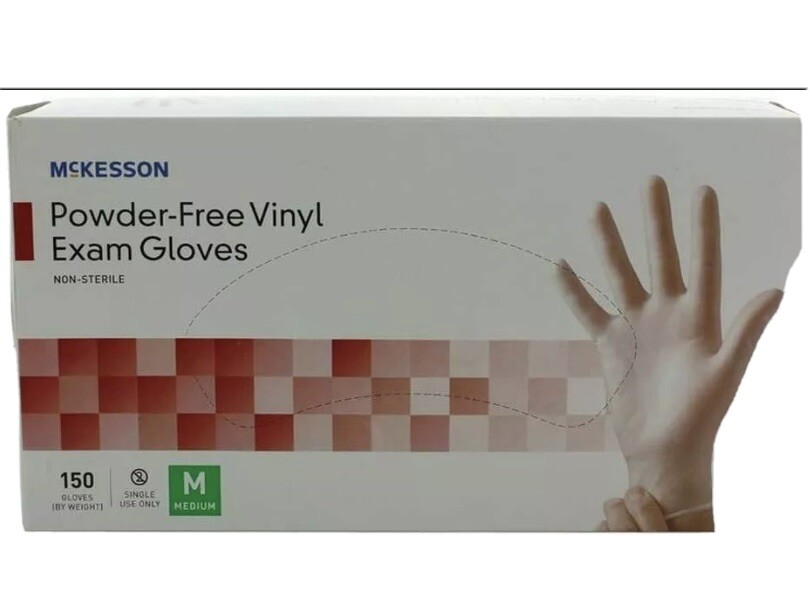 McKesson Powder-Free Vinyl Exam Gloves – Medium (Case of 10 Boxes of 150