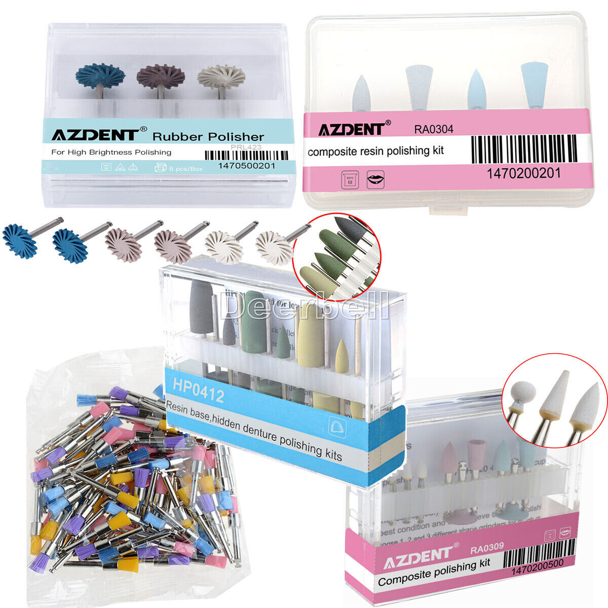 Dental Slow Speed Handpiece Diamond Burs Cups Composite Polishing Kit Azdent