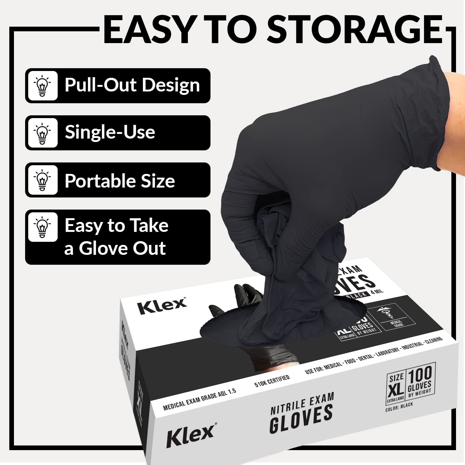 Klex Nitrile Exam Gloves – Medical Grade, Powder Free, Latex X-Large, Black
