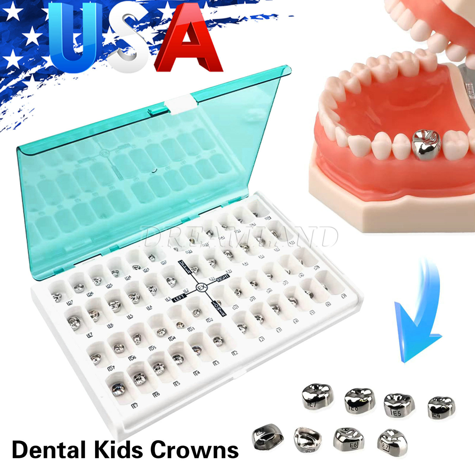 48pcs Dental Kid Primary Molar Crown Stainless Steel Pediatric Preformed Crowns