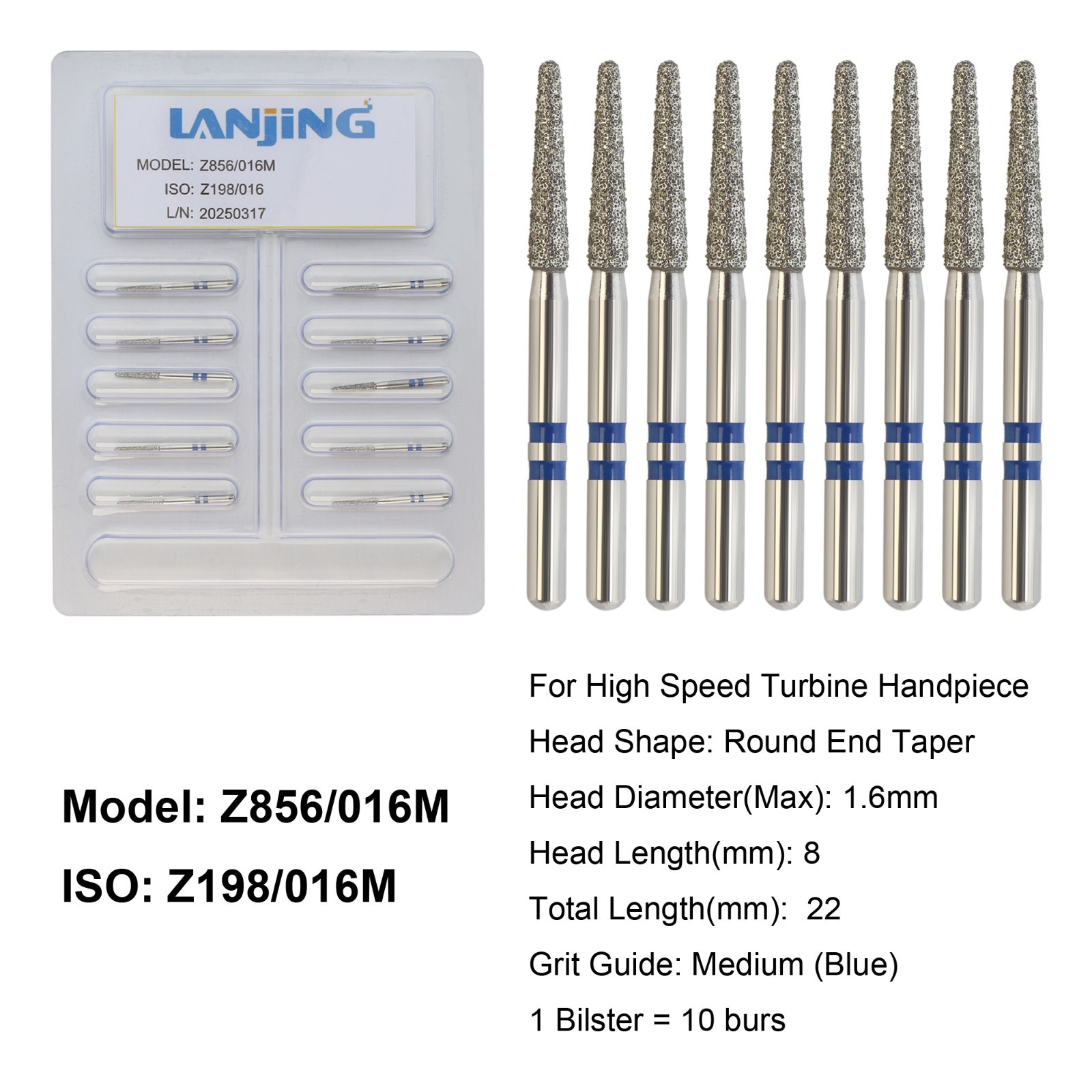 Dental Zirconia Diamond Burs FG Round End Taper Football Round Ball Fine Medium