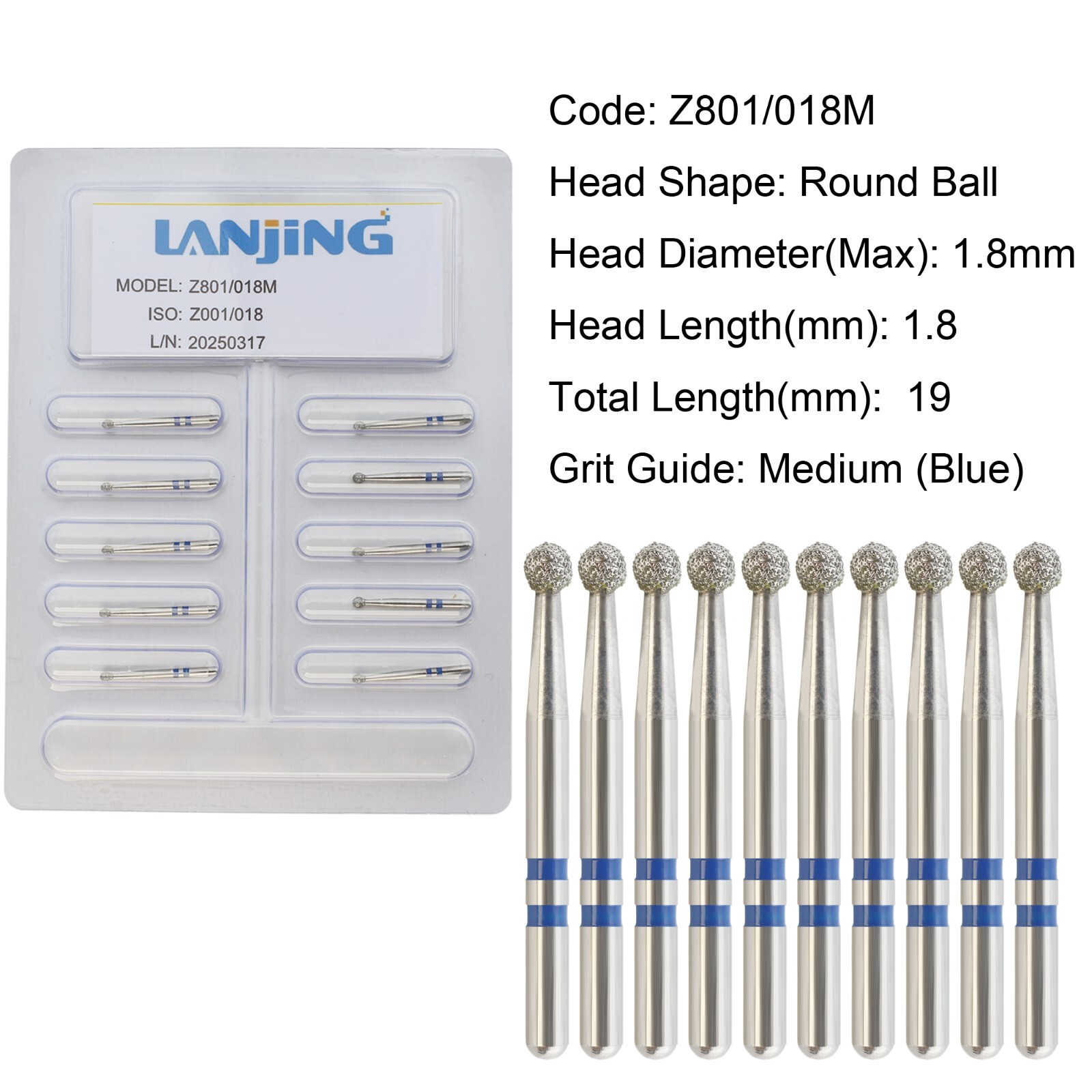 Diamond Bur Zirconia Cutting Friction Grip FG Round Medium Grit Z801/018M Endo