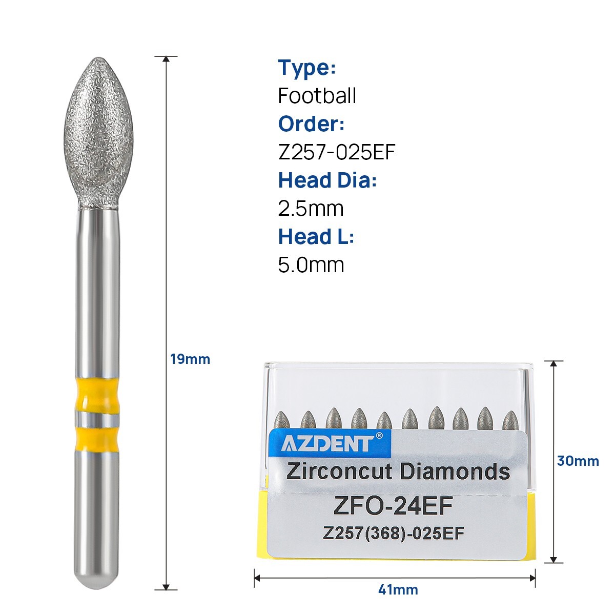 AZ Dental Zirconia Oxide Cutting Diamond Burs ceramic Drills FG1.6mm 10Pcs/Pack