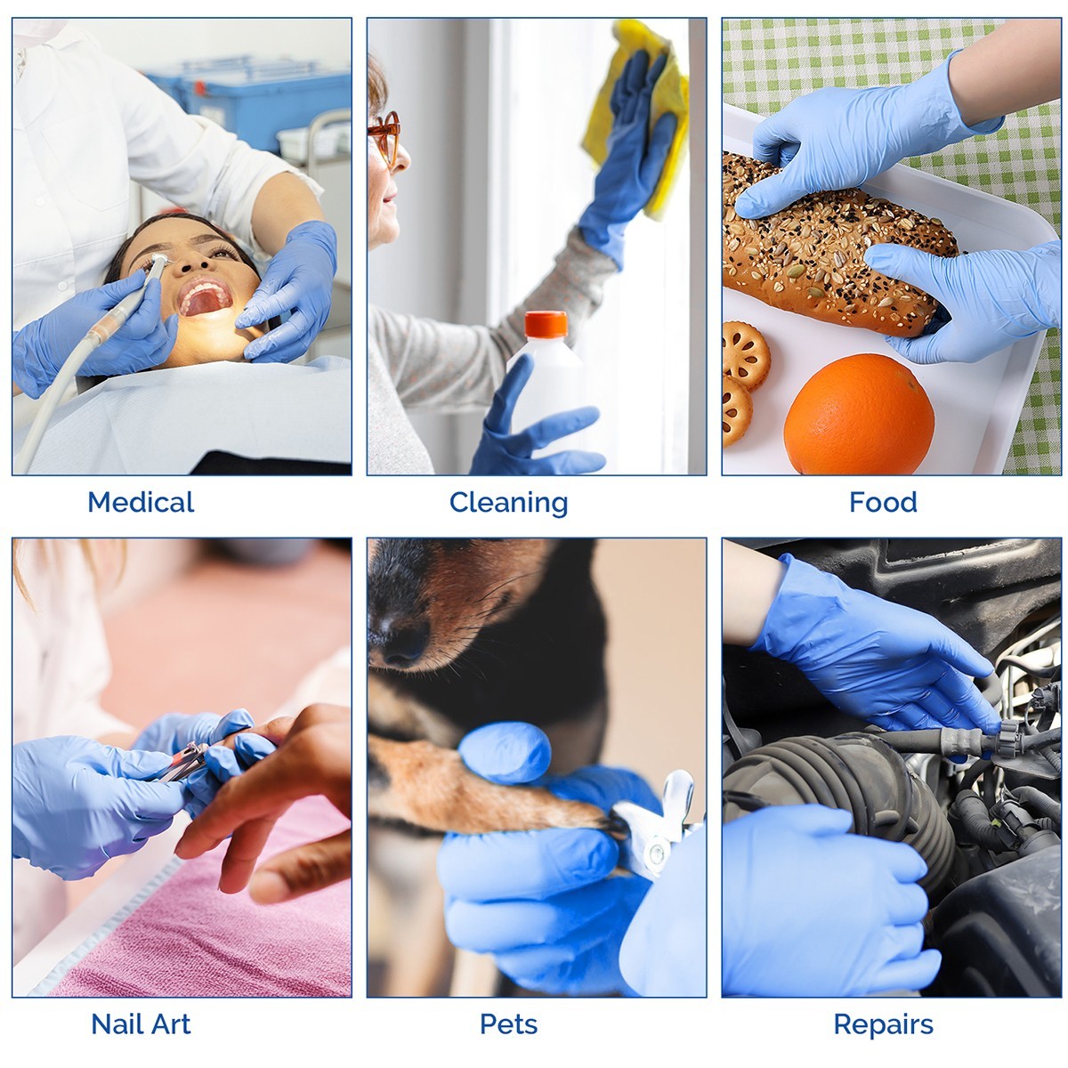 Blue Nitrile Medical Gloves Powder Free Latex Dental Grade Disposable Glove