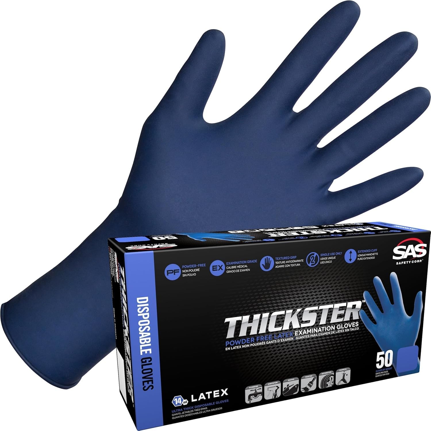 Safety 6604-20 Thickster Powder-Free Latex Disposable Glove, X-Large, Pack of 50