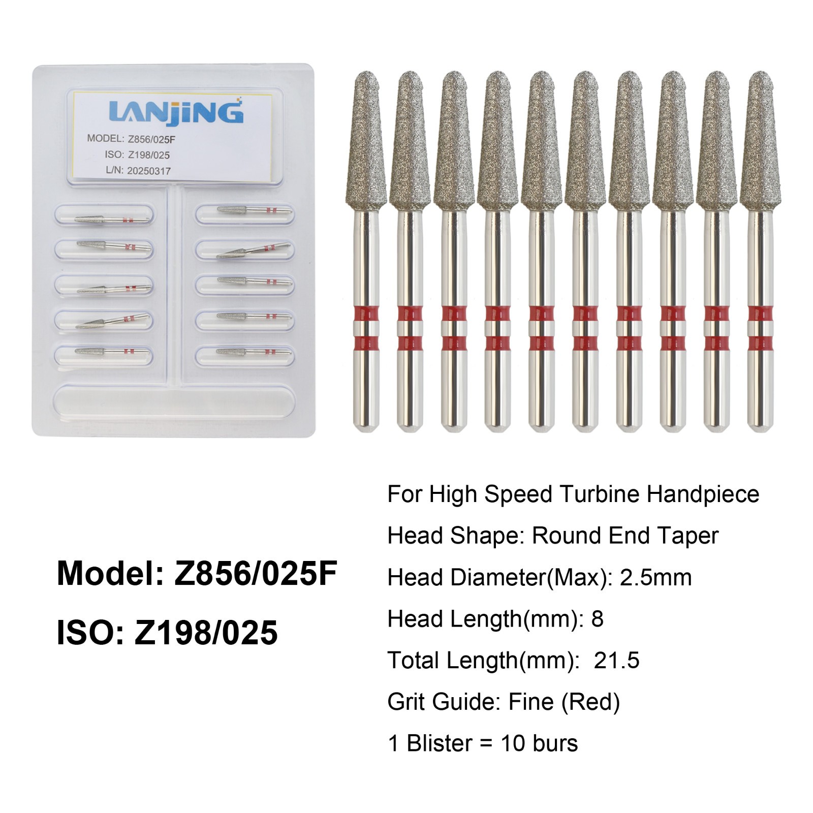Dental Zirconia Diamond Burs FG Round End Taper Football Round Ball Fine Medium