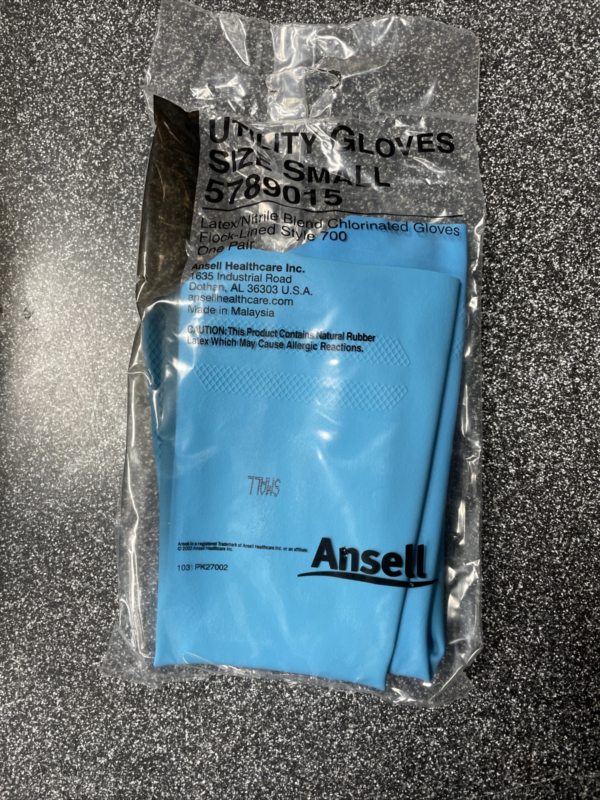 (12 pairs) Ansell #5789015 Chemical Latex/Nitrile Blend Gloves Small Flock-Lined