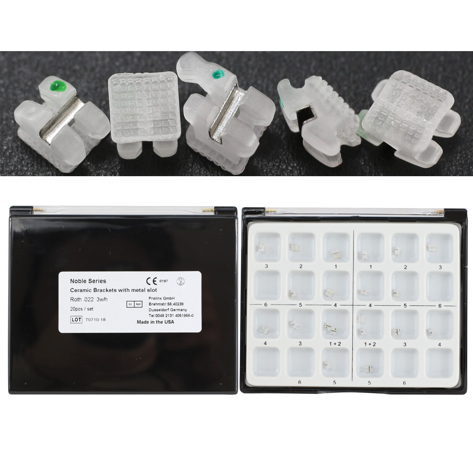 Dental Orthodontic Ceramic Brackets Metal Slot Roth MBT 022 018 3W/H 3M Clarity