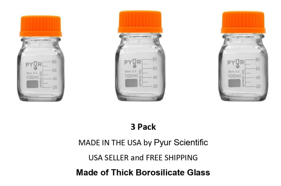 100ml Glass Reagent Media Storage Bottle GL45 Screw Cap Borosilicate Glass – 3