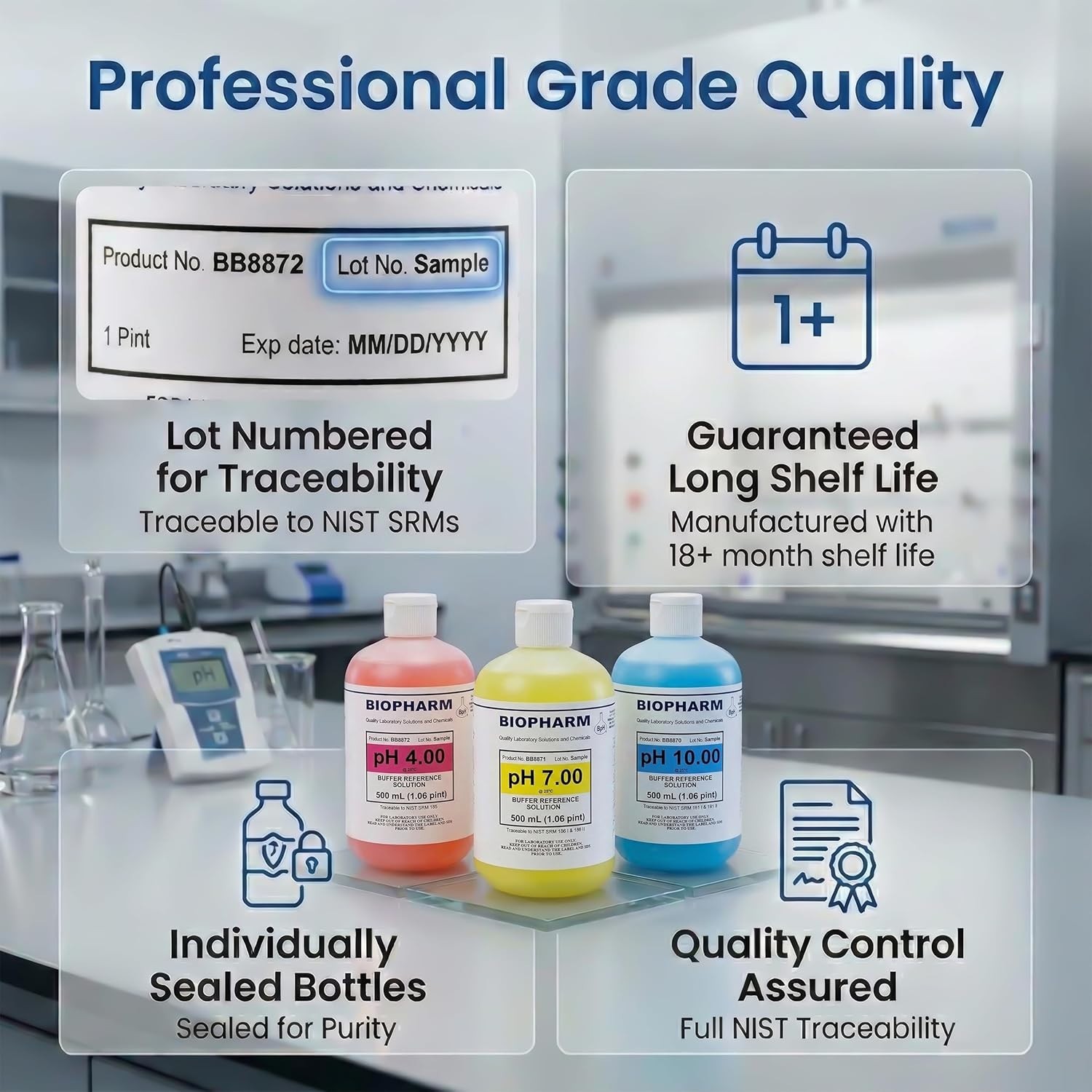 pH Calibration Buffer 3-Pack, 500 mL 1.06 Pint Each: pH 4.00, pH 7.00, and pH…