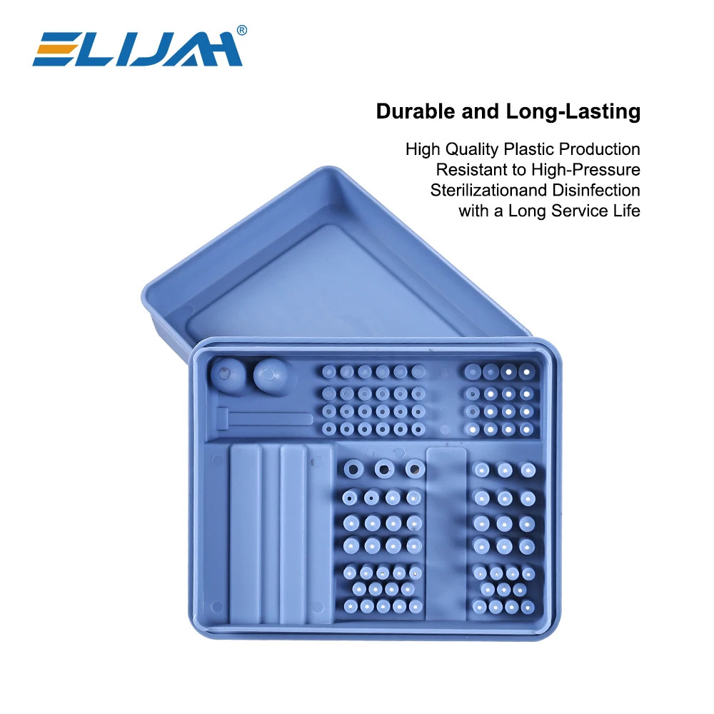 Dental Multi Functional Sterilization Box Dental Burs Box Endo Files Holder Blue