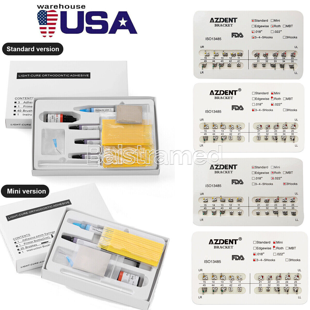 AZDENT Dental Orthodontic Brackets Braces/Bonding Light Cure Resin Composite Kit