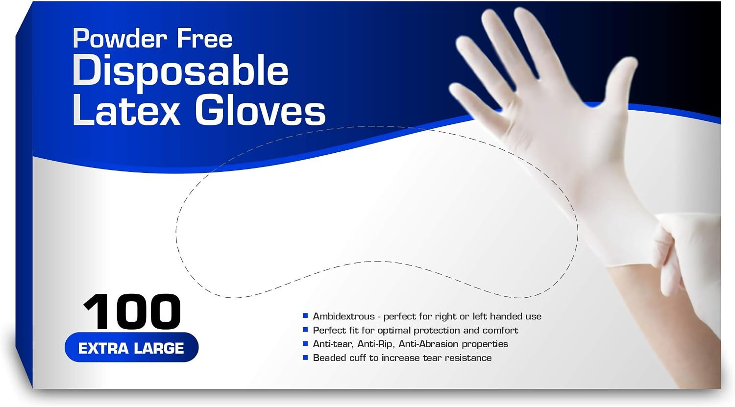 New Disposable Latex Gloves, Powder Free (100 Gloves per Box) (Extra Large)