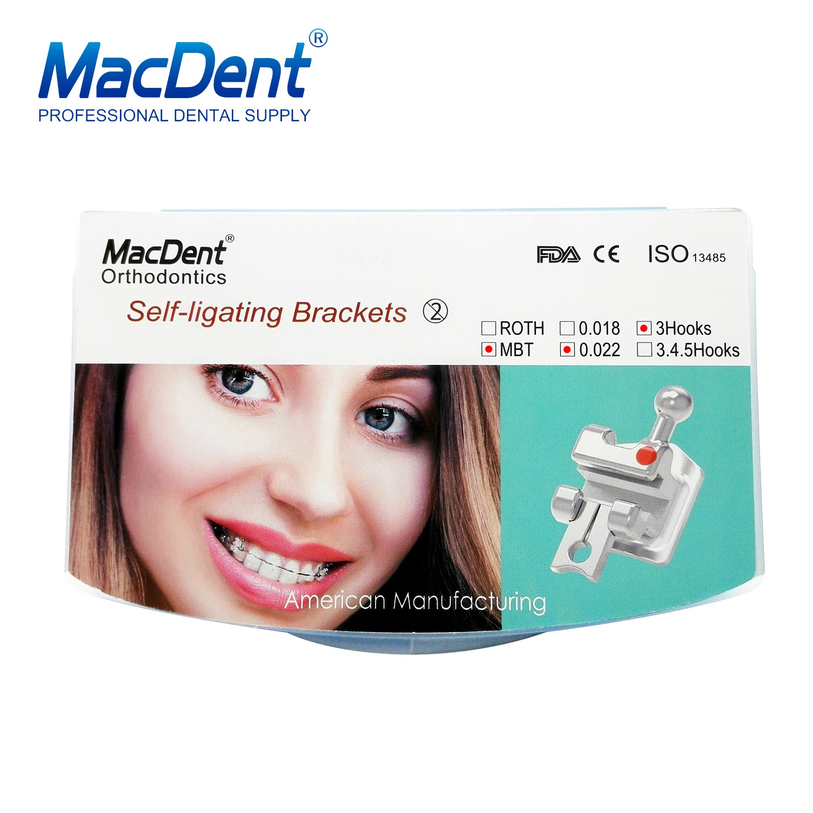 MacDent Dental Orthodontic Brackets Self-ligating Braces 022 Roth/MBT 345/3Hooks