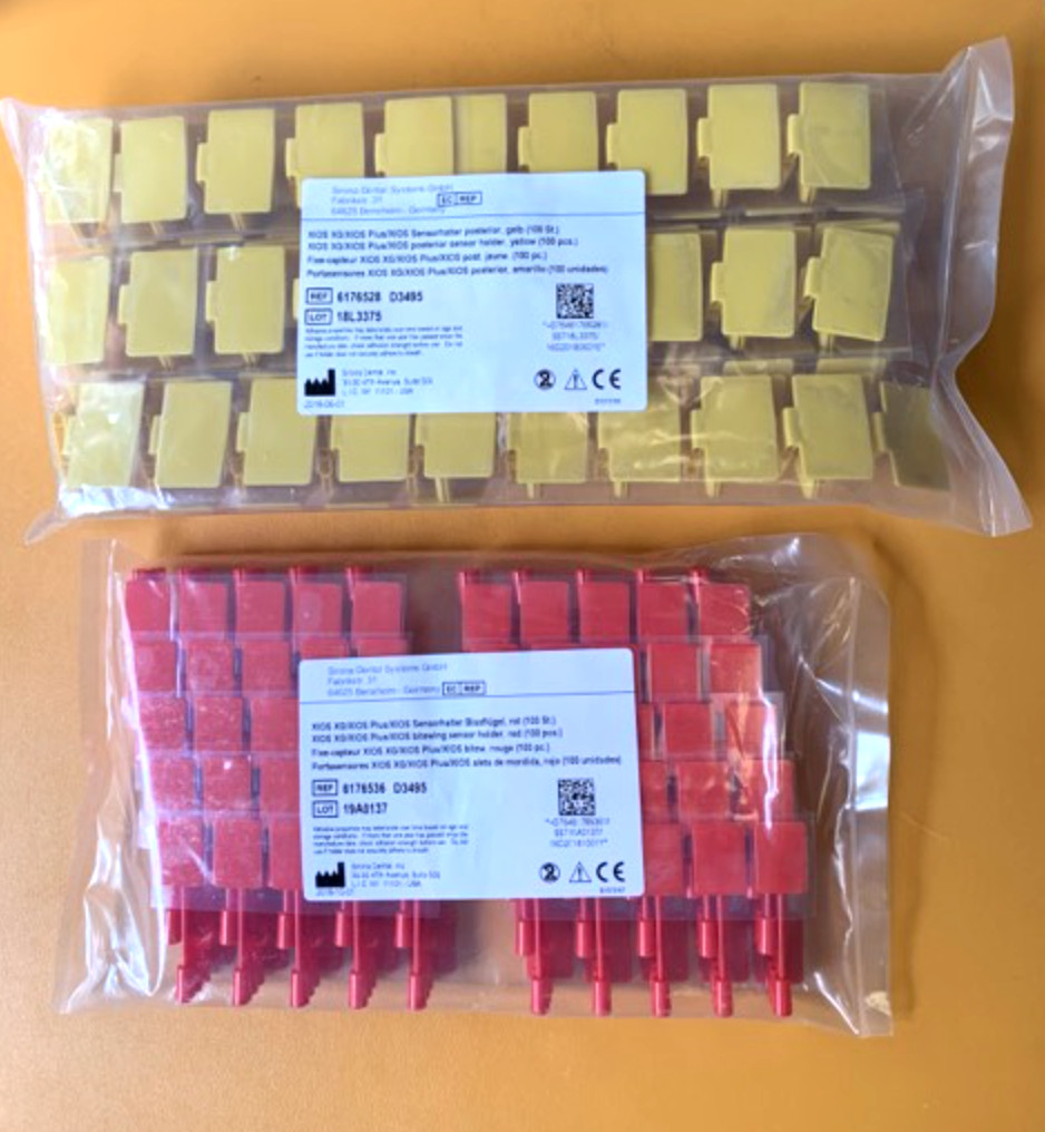Sirona XIOS PLUS 100 Intraoral Sensor Holder Tabs RED + YELLOW (2 pkgs)