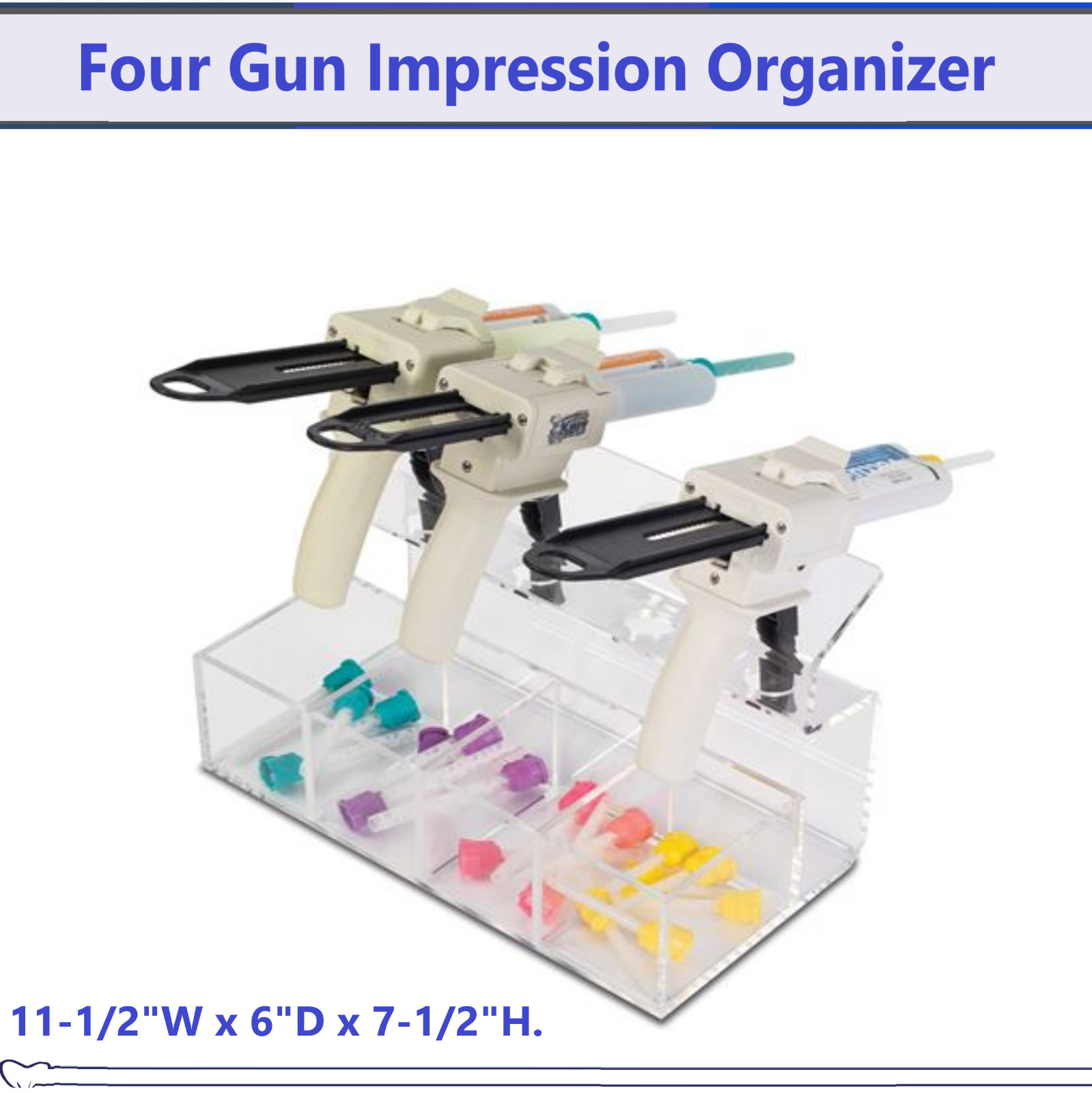 Dental Acrylic VPS Impression Gun Holder Mix Tips Organizer, Holds 4 Dental Guns