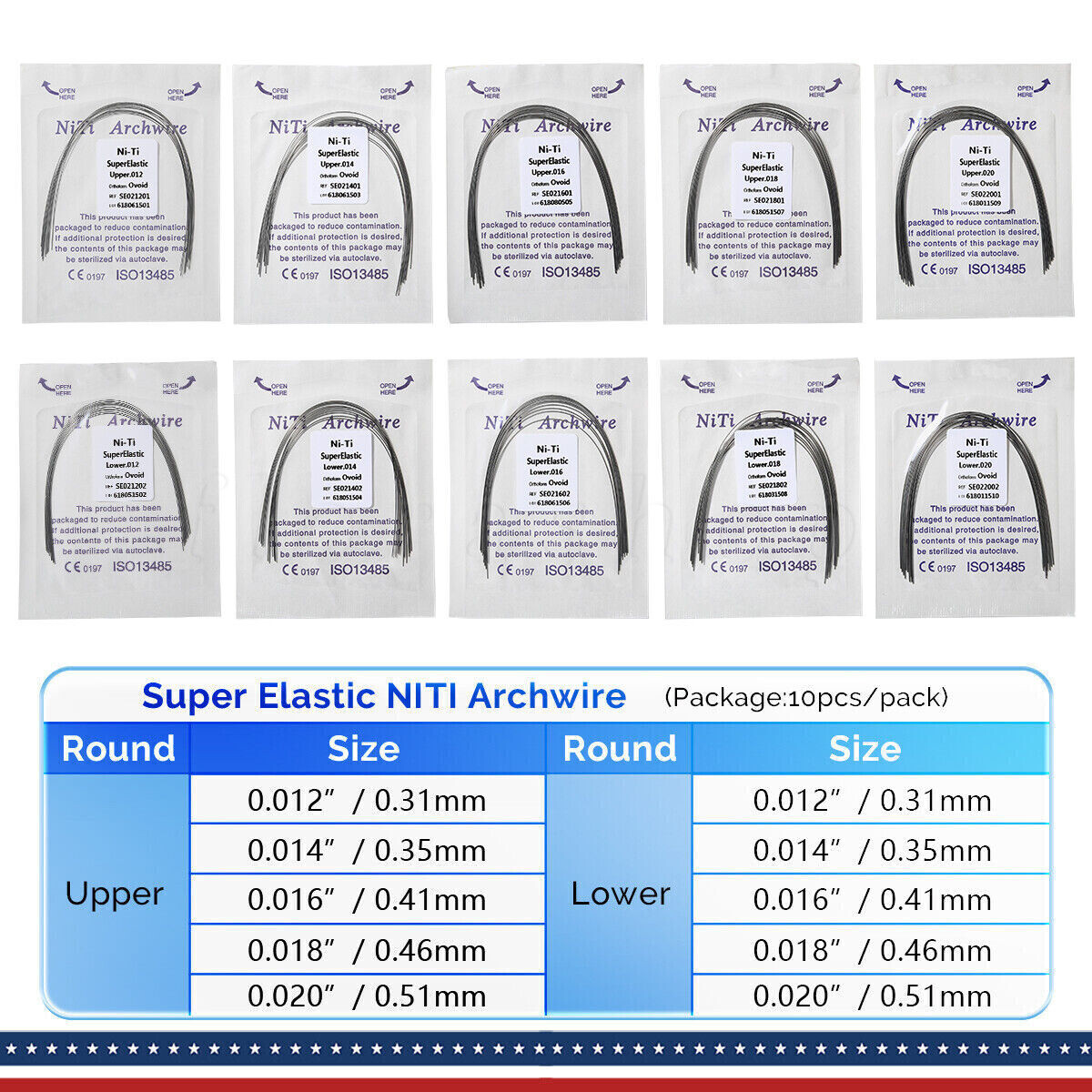 10 packs Arcos de Dental Ortodoncia Redondos Niti Arco de Alambre Su Arch Wire