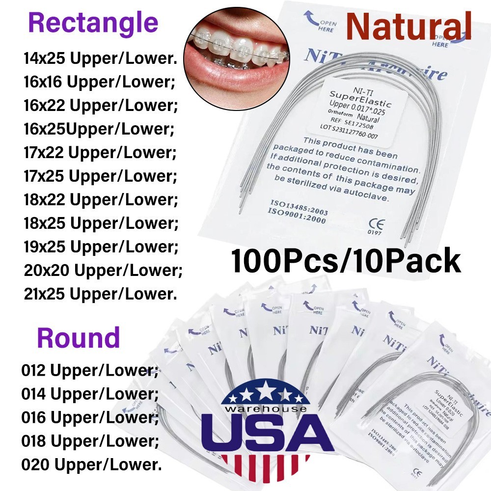100Pcs Orthodontic Arch Wire Super Elastic Ni-Ti Natural Form For Bracket Brace