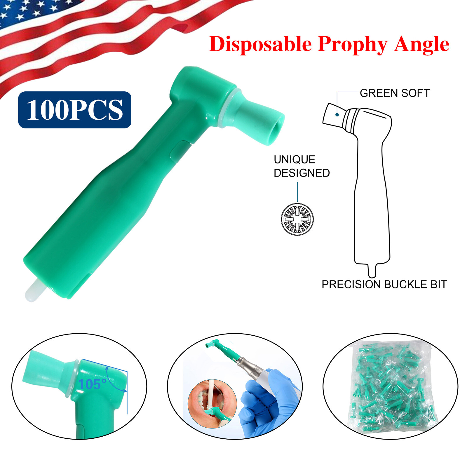 1000 Dental Prophy Angles 105° Soft Cup, Disposable & Latex Free, (10Box of 100)