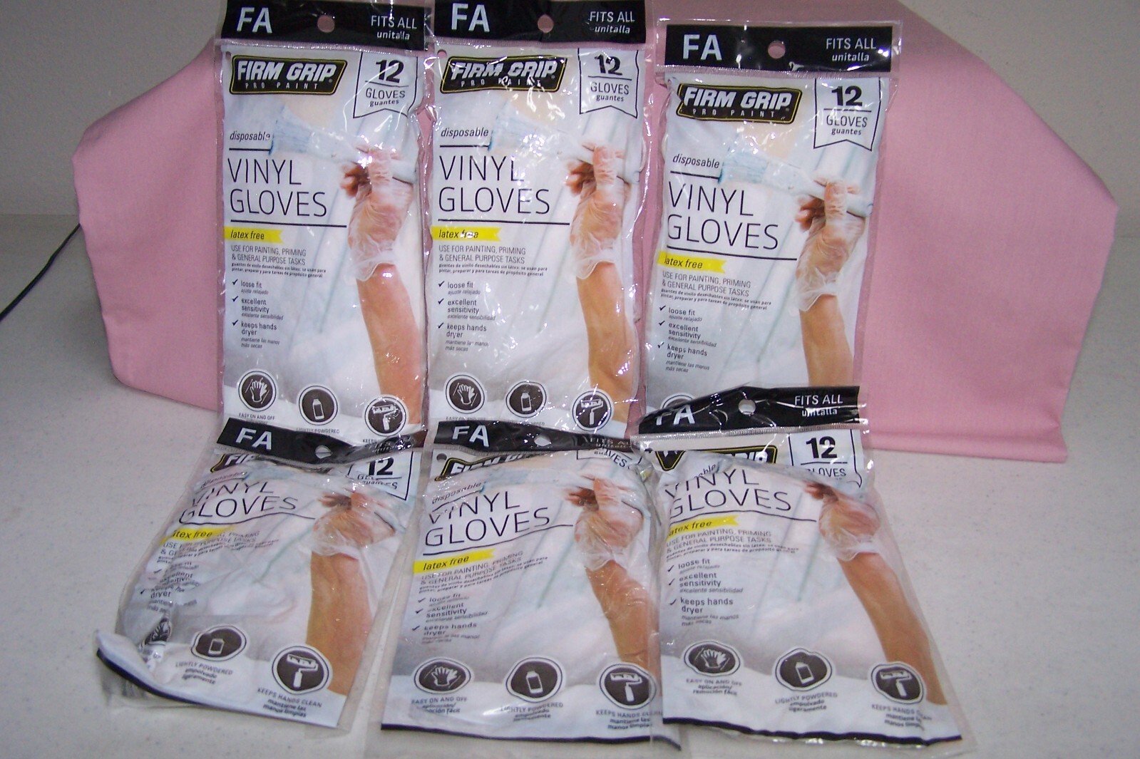 (6) FIRM GRIP Pro Paint Disposable Vinyl Gloves 12 Gloves in Each Pack NEW Packs