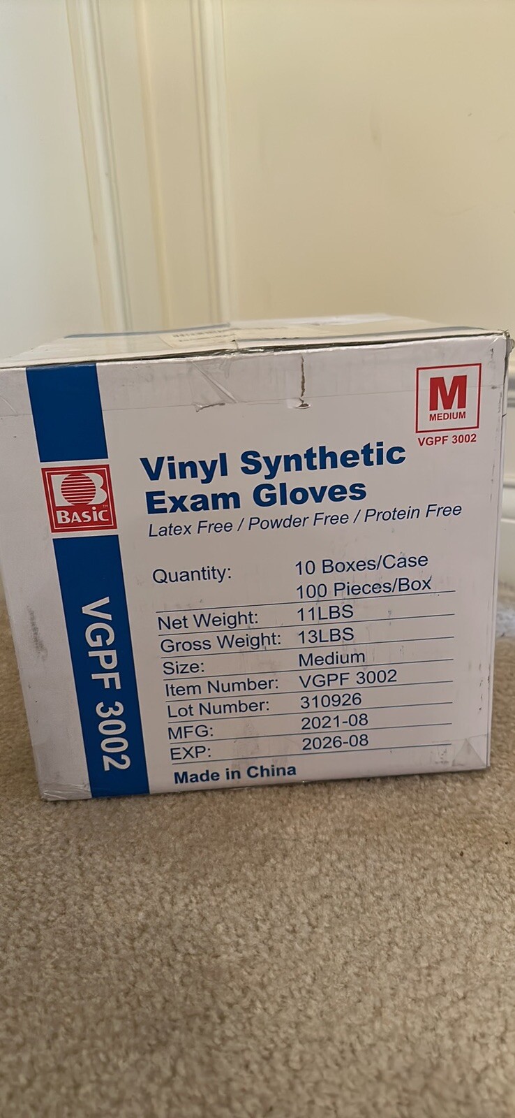 1000PCS/CT Basic Vinyl Synthetic EXAM Gloves, Size M,Powder Free and Non-Latex