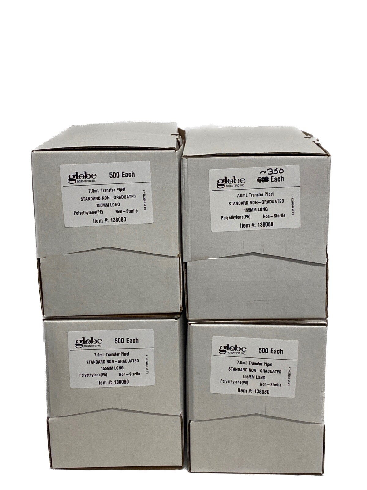 (1900) GLOBE 7mL Standard Non-Graduated PE Transfer Pipets 155mm L Bulk 138080