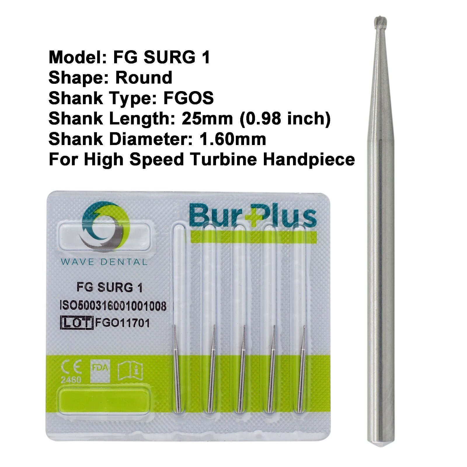 Wave Dental Burs Surgical Round Taper Straight FG SURG 2 4 6 557 702 High Speed