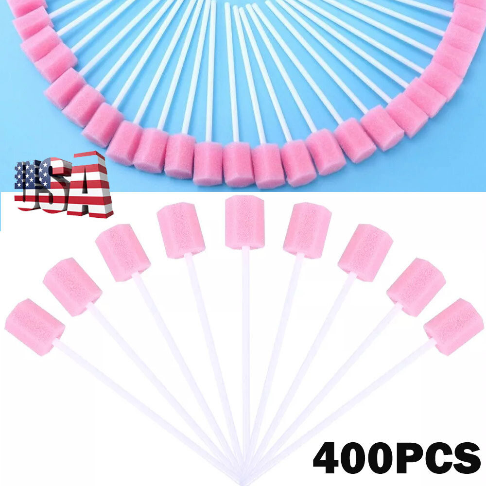 400x Disposable Oral Care Sponge Swabs Tooth Cleaning Mouth Swab With Sticks NEW