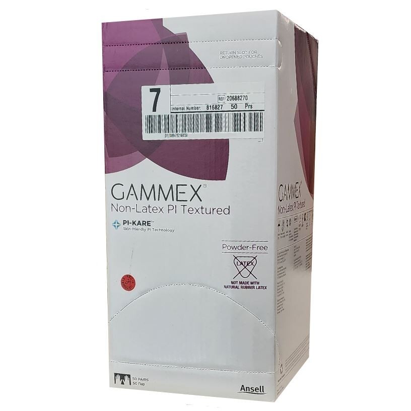 *50-Pairs* Gammex Non-Latex PI Textured PF PI-KARE Size-7.0 Gloves 20688270