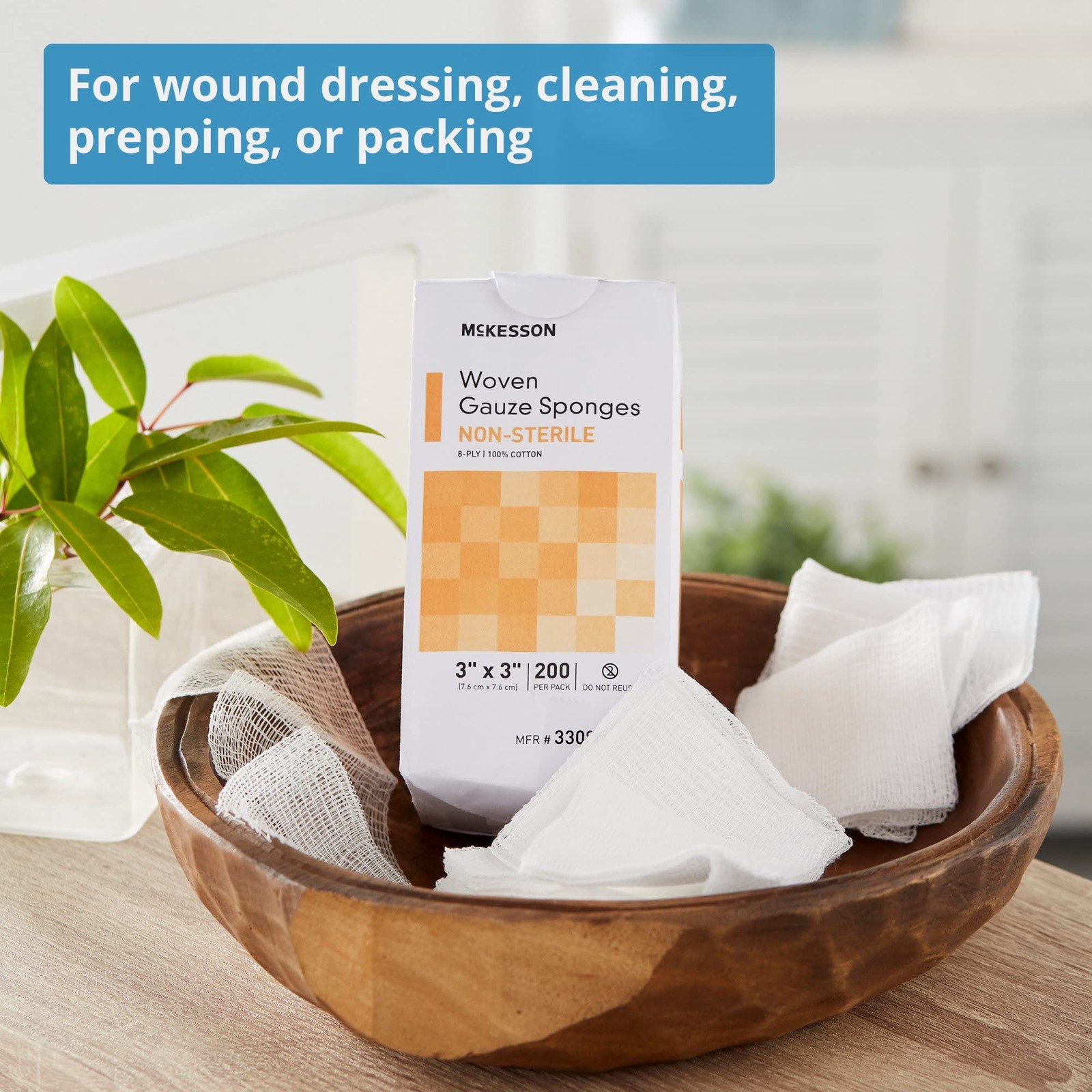 McKesson Woven Gauze Sponges, Non-Sterile, 8-Ply, 100% 3 x 3 Inch, White