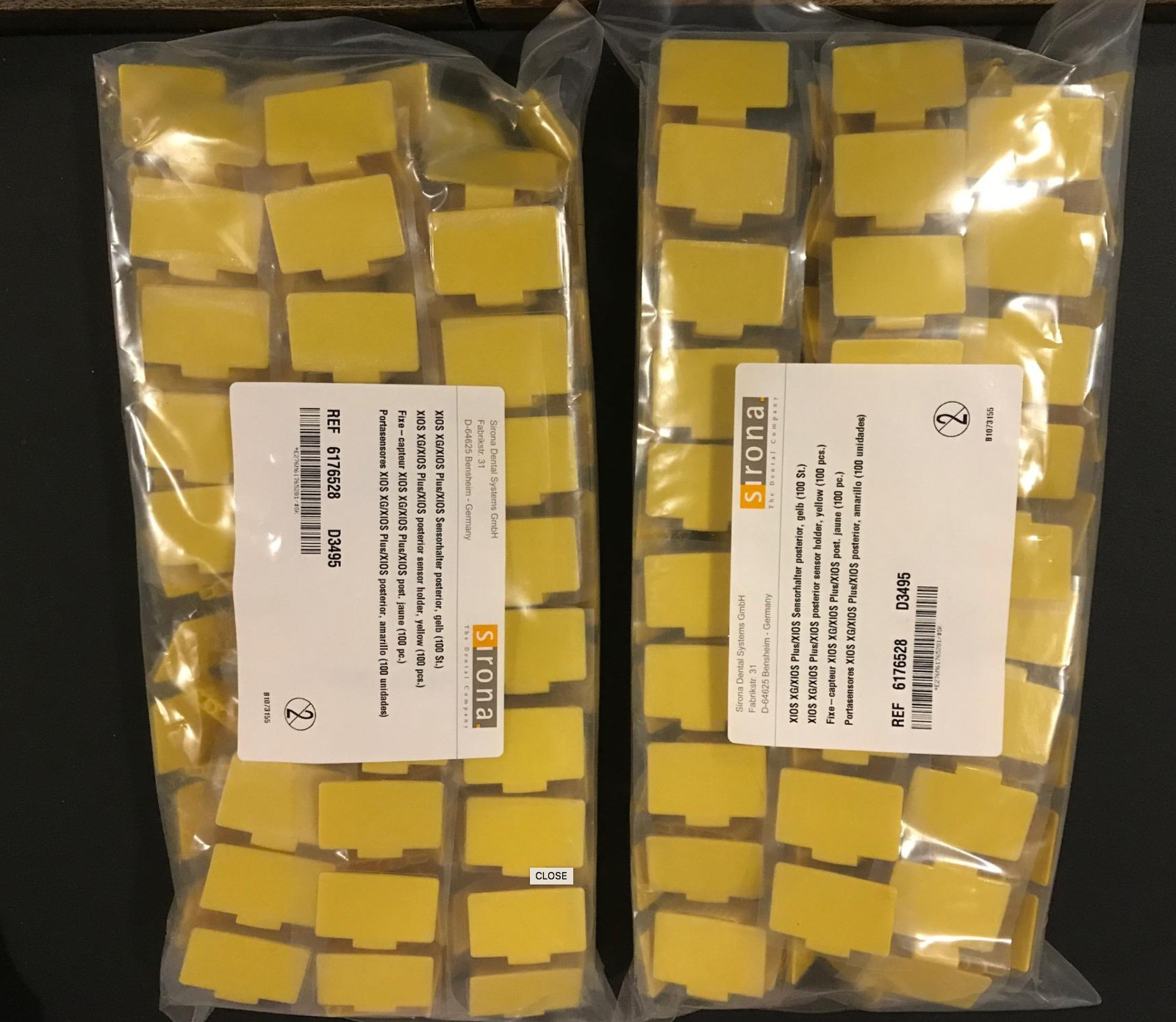 Sirona XIOS PLUS 100 Intraoral Sensor Holder Tabs Yellow Posterior 6176528 2 pkg