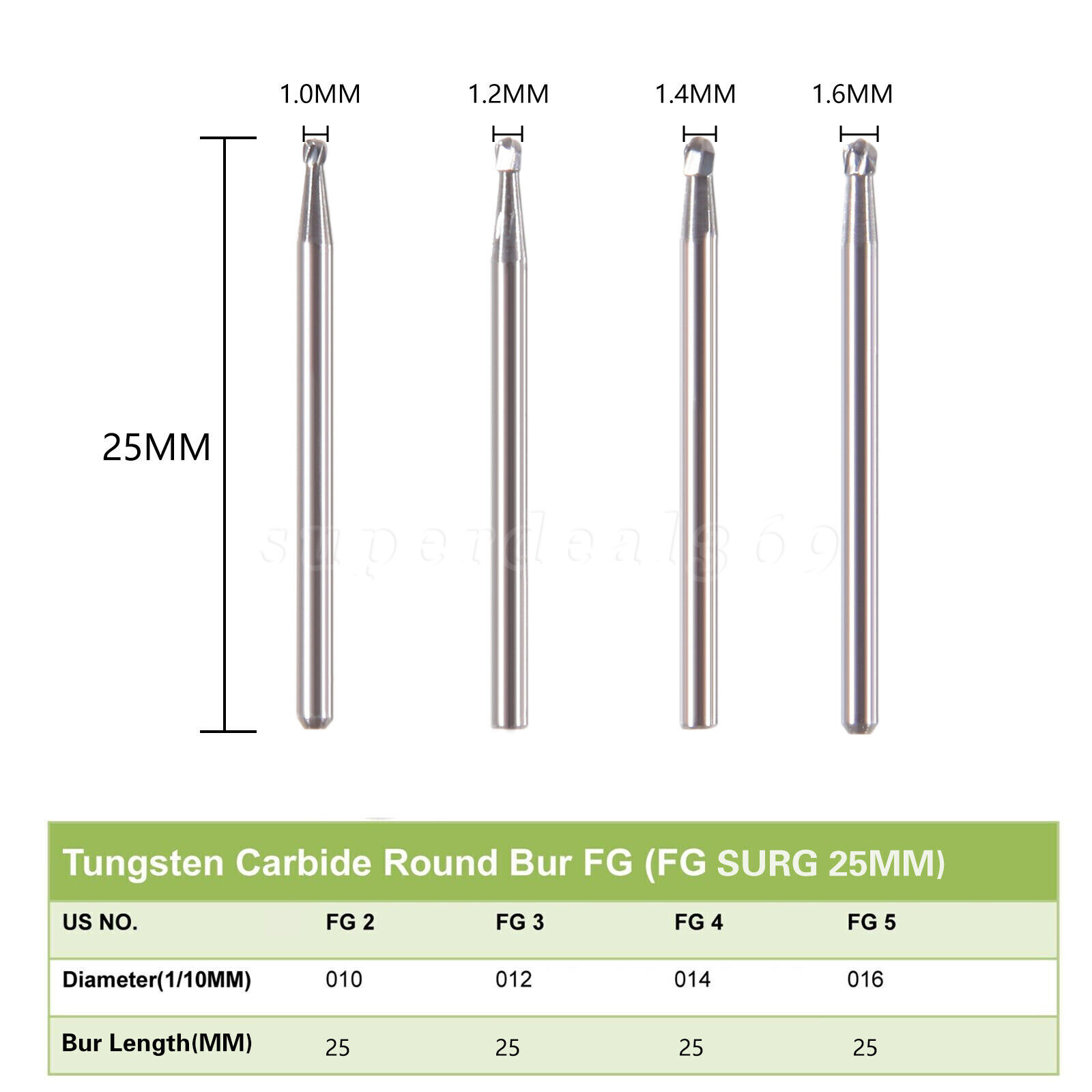 Dental Surgical Carbide Round Burs Head 1.0mm 1.2mm 1.4mm 1.6mm FG SURG 25mm SA