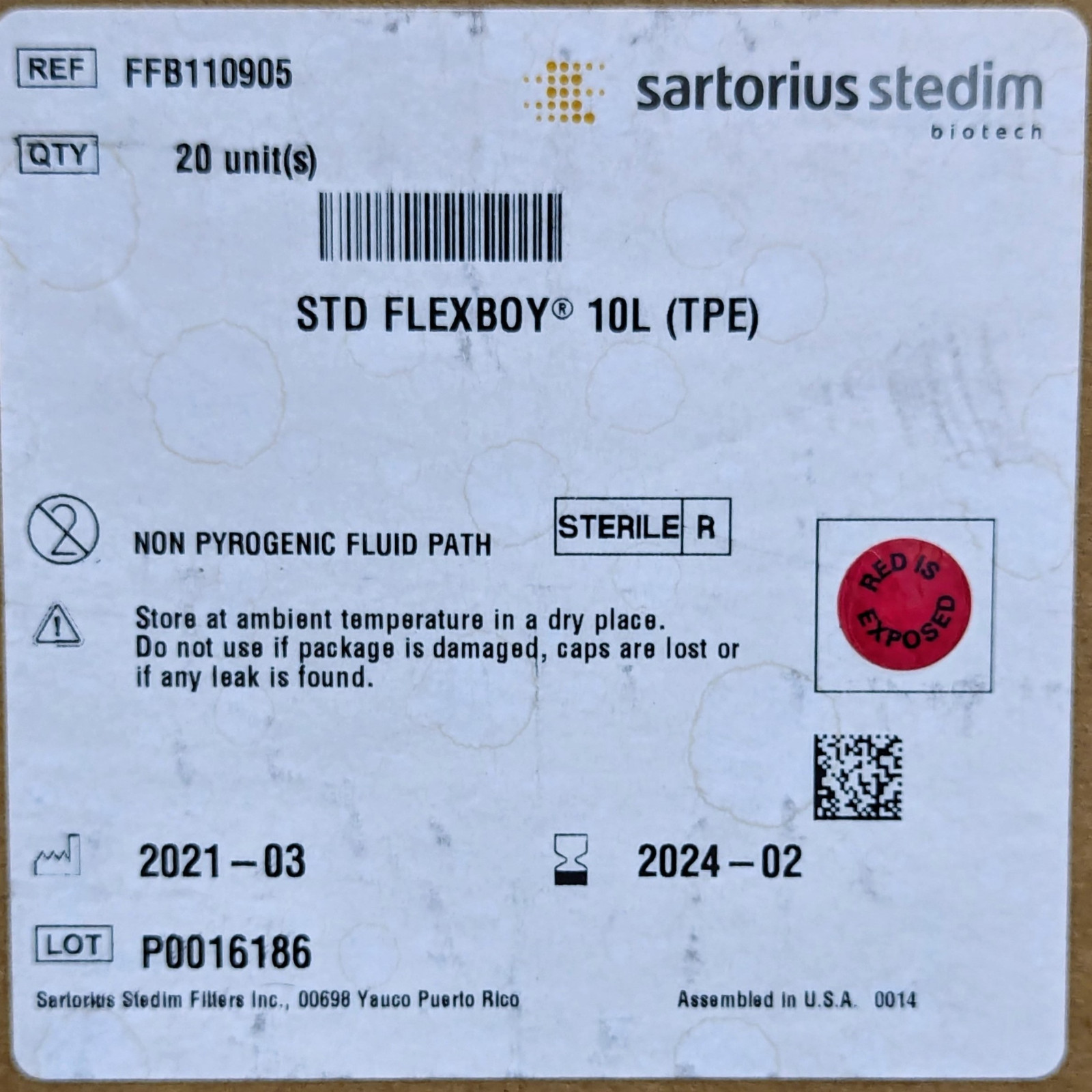 Sartorius Stedim FFB110905 STD Flexboy 10L TPE