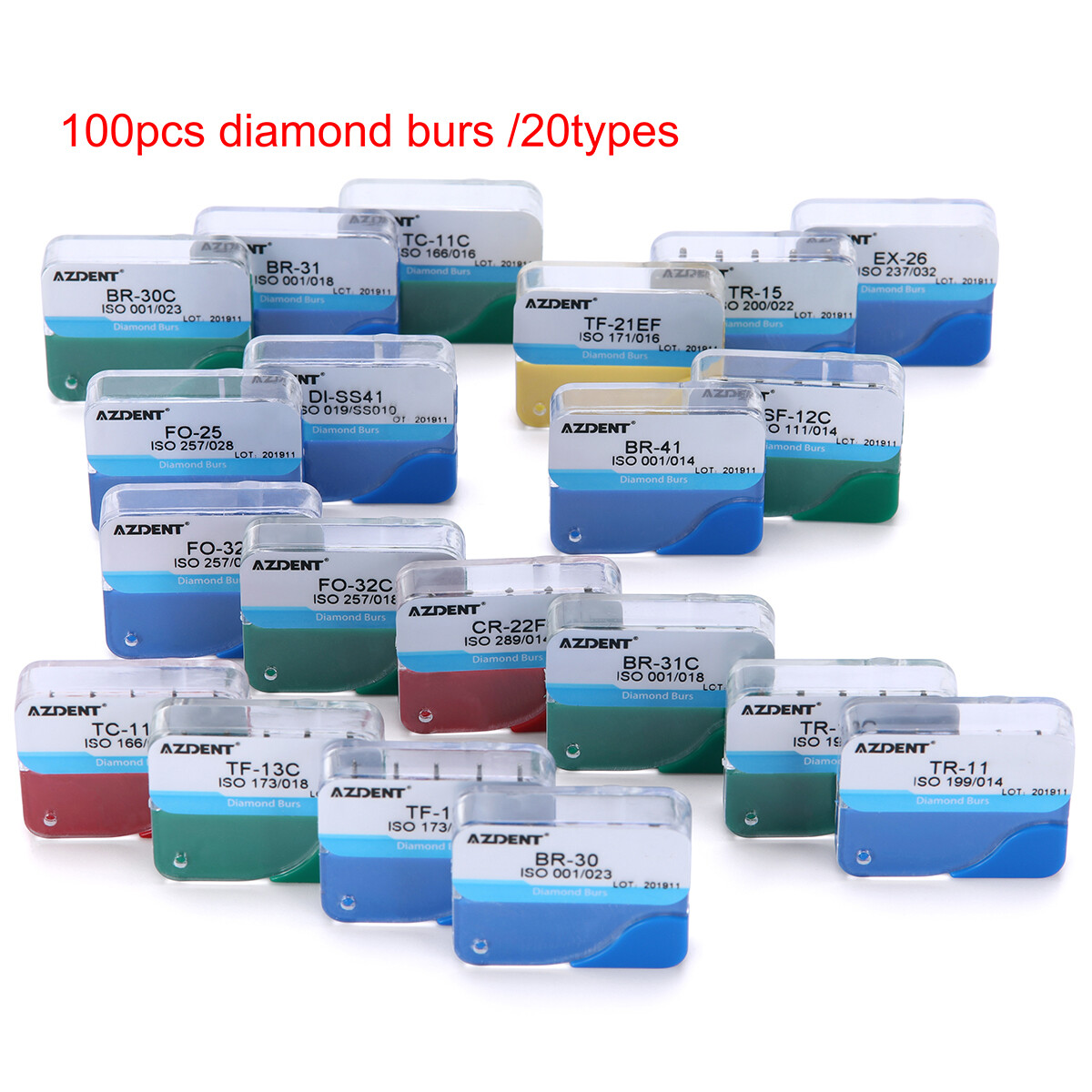 100pcs Dental High Speed Handpiece Diamond Burs Drills Medium FG 1.6mm 20Types