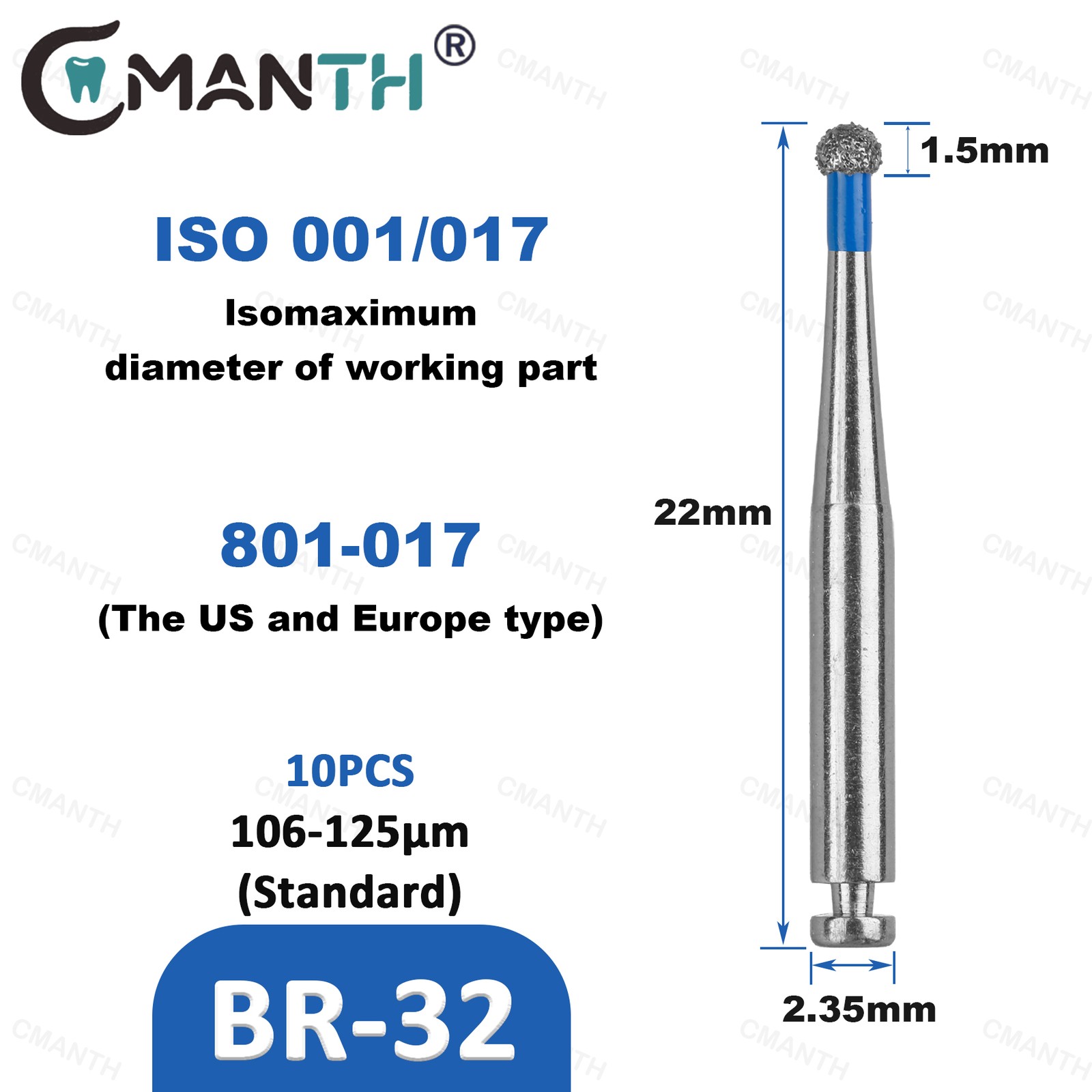 Dental Bur Diamond Burs Low Speed Drills RA Dia.2.35mm For Low Speed Handpiece