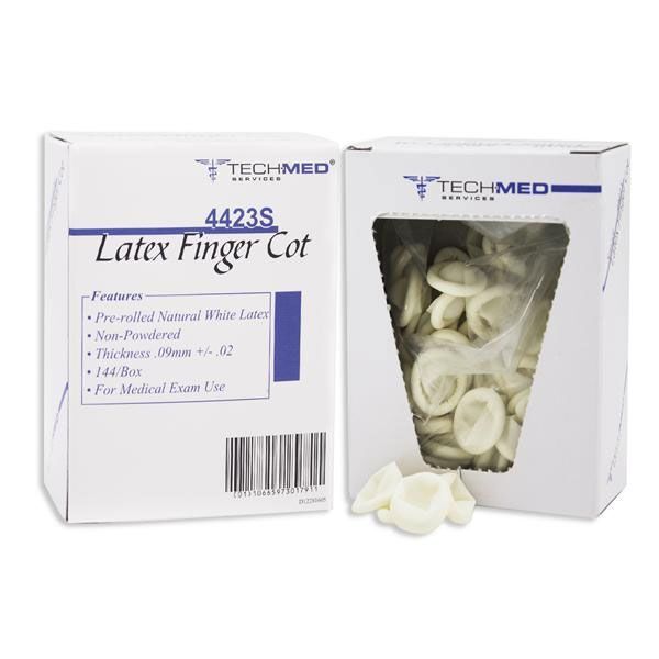 Tech-Med Services Latex Finger Cots – X-Large 144/Bx. Non-Powdered, Pre-rolled