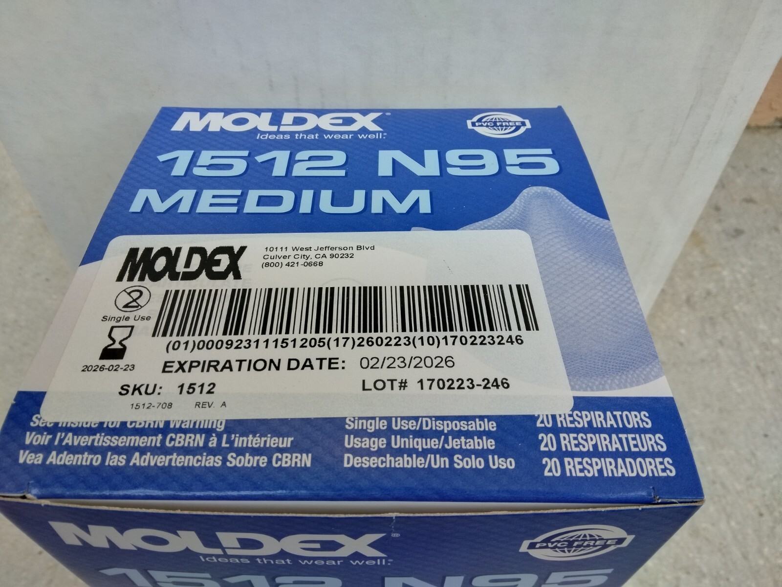 Moldex 1512 N95 Respirators and Surgical Masks,Medium, Exp. 02/2026, Case of 160