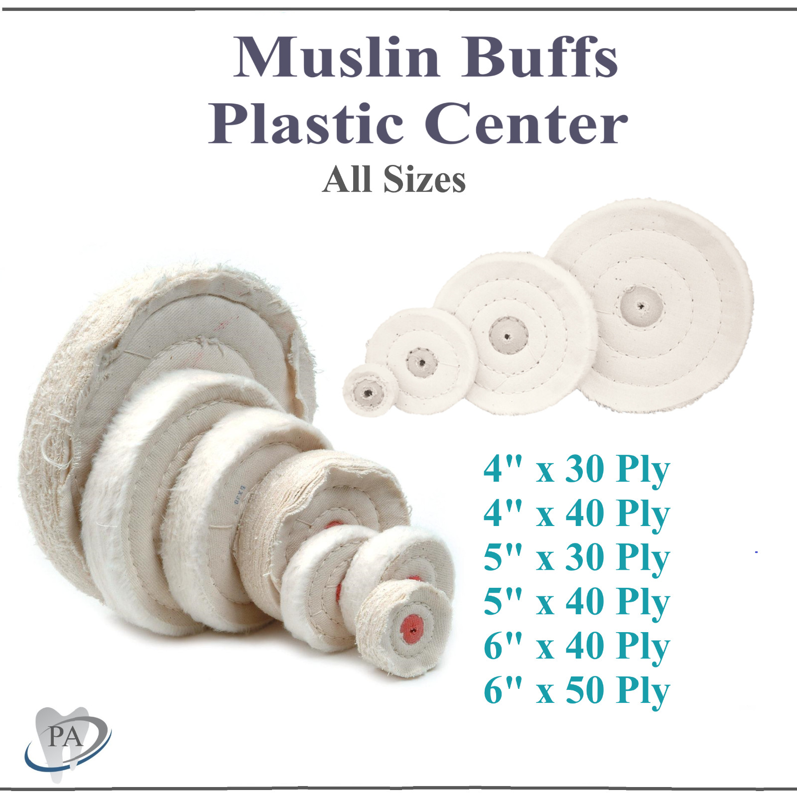 Muslin Buff Polishing Wheel 4″ x 30 ply Dental Lab Jewelry 6″ x 50 Ply, 5″ x 40