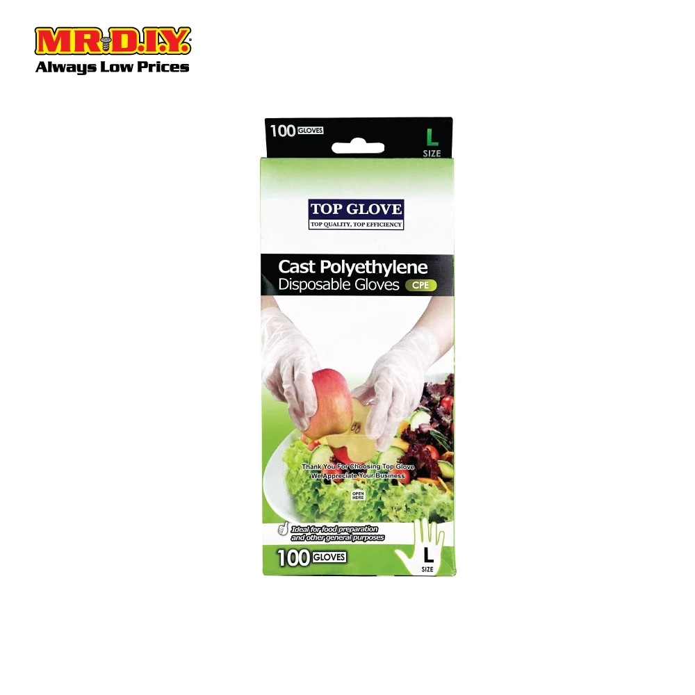 TOP GLOVE Hanging Cast Polyethylene Disposable Gloves (Size: L)