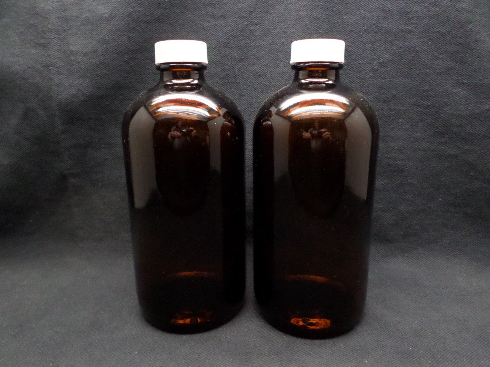 NEW Laboratory 16oz Amber Boston Round Bottle w/ White 28-400 Screw Cap 2/Pack