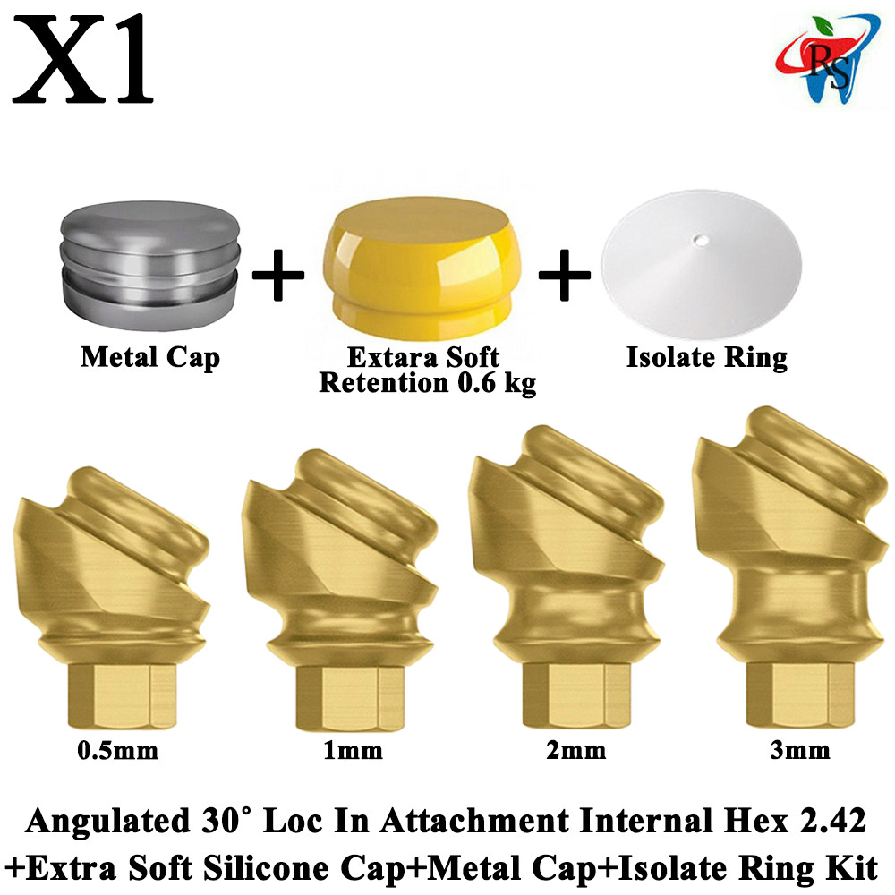 1x Kit Angulated 30˚ Loc In Attachment Internal Hex 2.42 Extra Soft Cap Ring