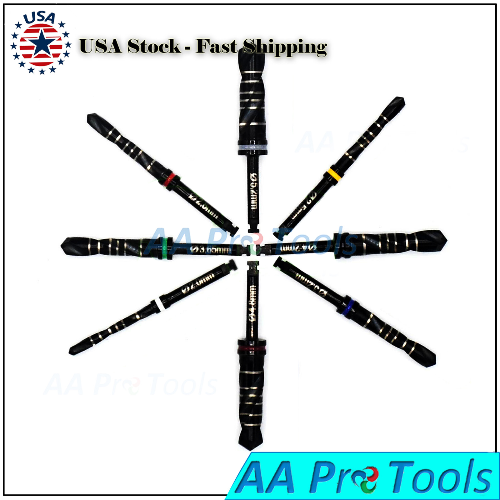 8 Pcs Dental Imp Black Titanium Coated Drills Kit External Irrigation New