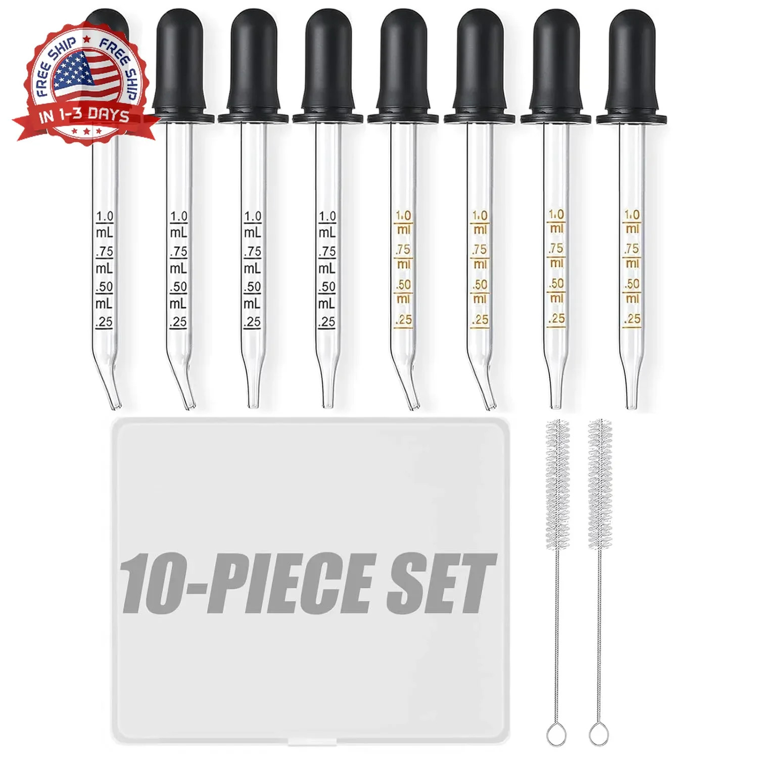 10Pcs Eye Dropper with Storage Case,8 pcs Bent & Straight Tip 1ml Pipette Droppe