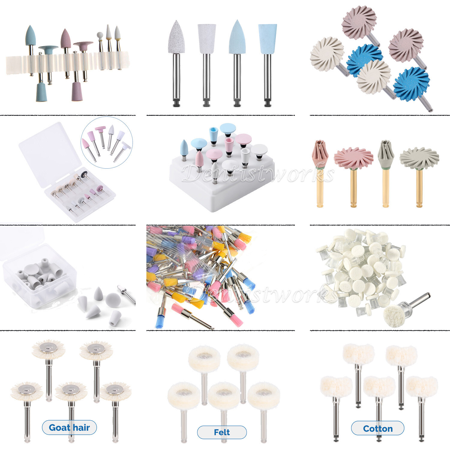 AZDENT Kit de pulido compuesto dental fresas de diamante RA pulidor cepillos