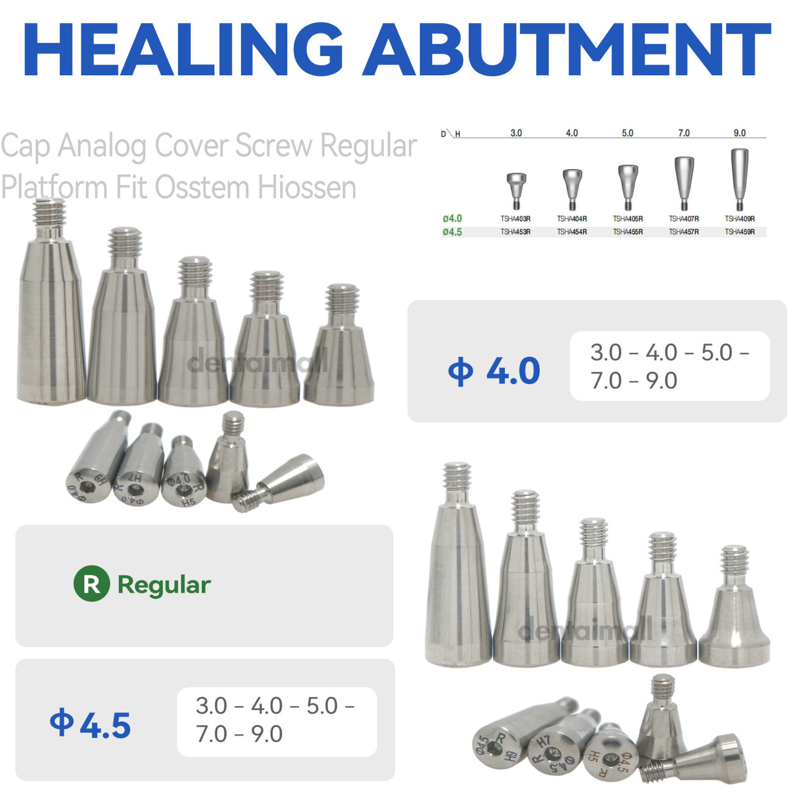 Dental Healing Abutment Lab Analog Mini Regular Platform Fits Osstem Hiossen