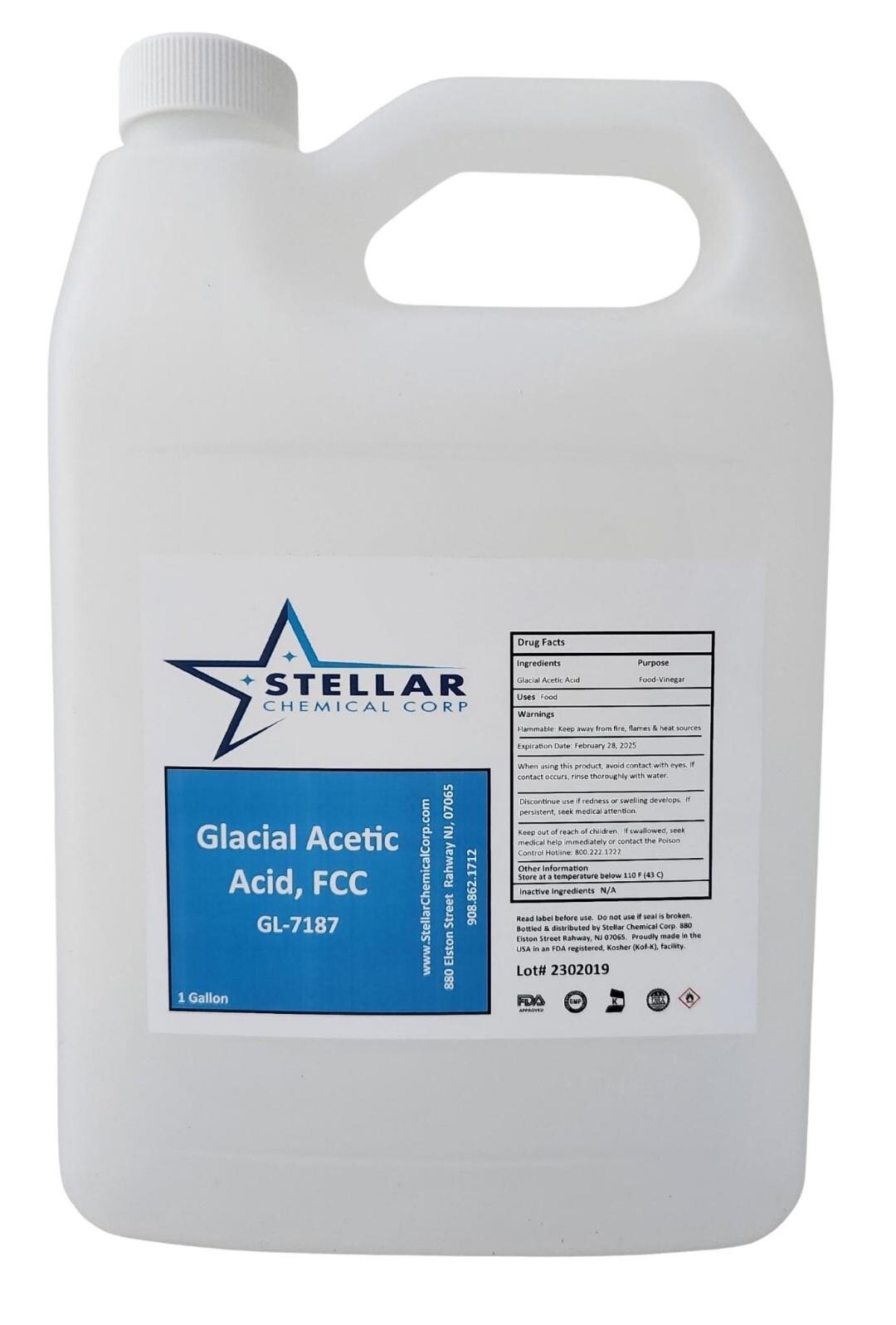 Glacial Acetic Acid 99% Food Grade ~~ Stellar Chemical Corp ~~ 4 Gallons