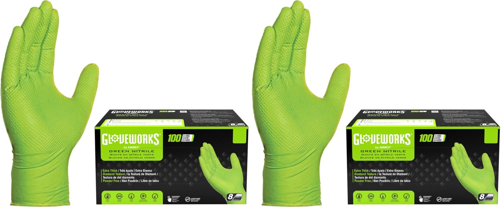 HD Green Nitrile Industrial Disposable Gloves, 8 Mil, Latex-Free, Raised Diam…