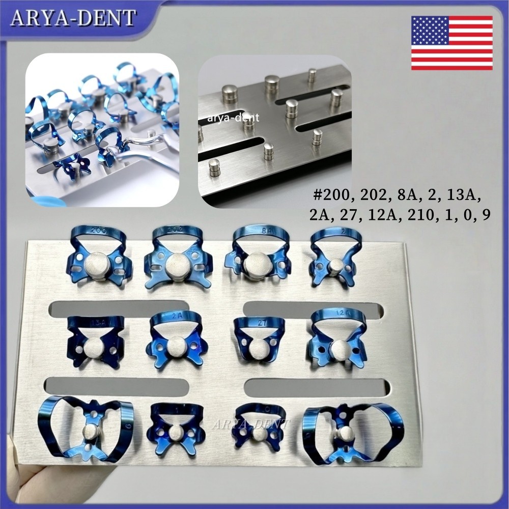 Endodontic Rubber Dam Clamp With Sliver Tray Dental Lab Instruments 12pcs/Kit